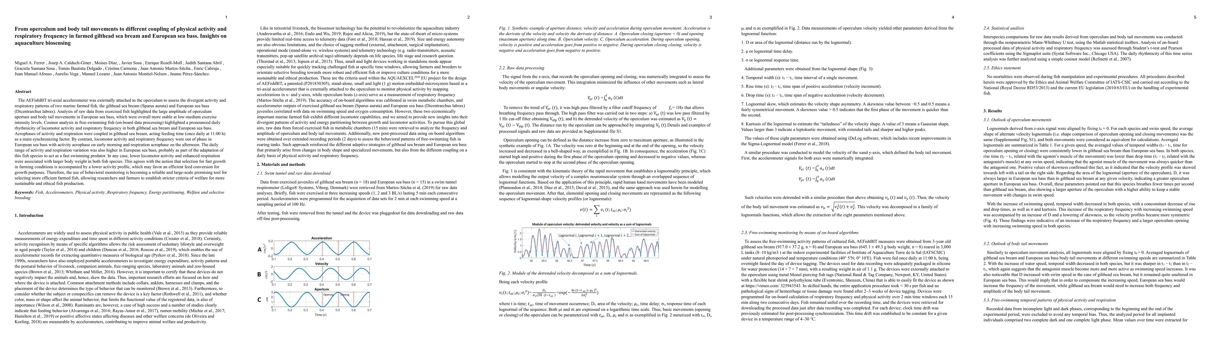 Thumbnail for From operculum and body tail movements to different coupling of physical
  activity and respiratory frequency in farmed gilthead sea bream and European
  sea bass. Insights on aquaculture biosensing