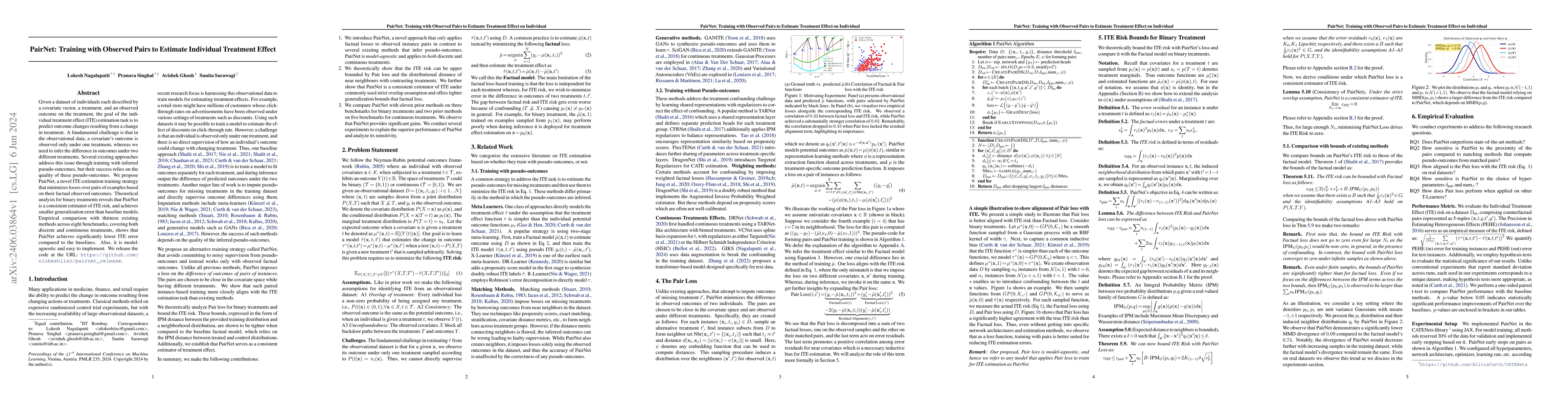 Thumbnail for PairNet: Training with Observed Pairs to Estimate Individual Treatment
  Effect