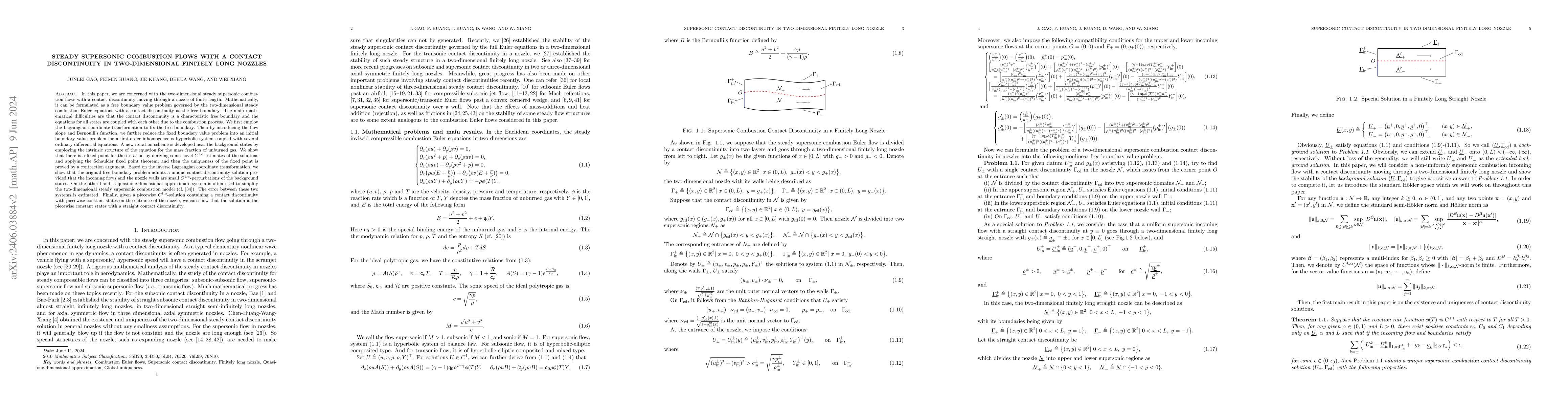 Thumbnail for Steady supersonic combustion flows with a contact discontinuity in
  two-dimensional finitely long nozzles