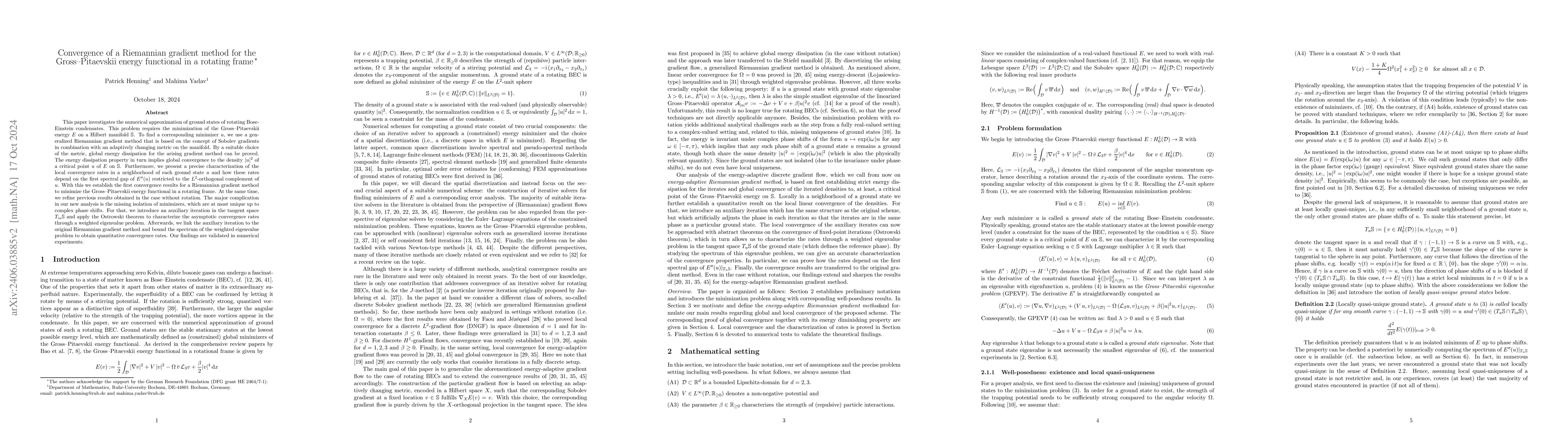 Thumbnail for Convergence of a Riemannian gradient method for the Gross-Pitaevskii
  energy functional in a rotating frame