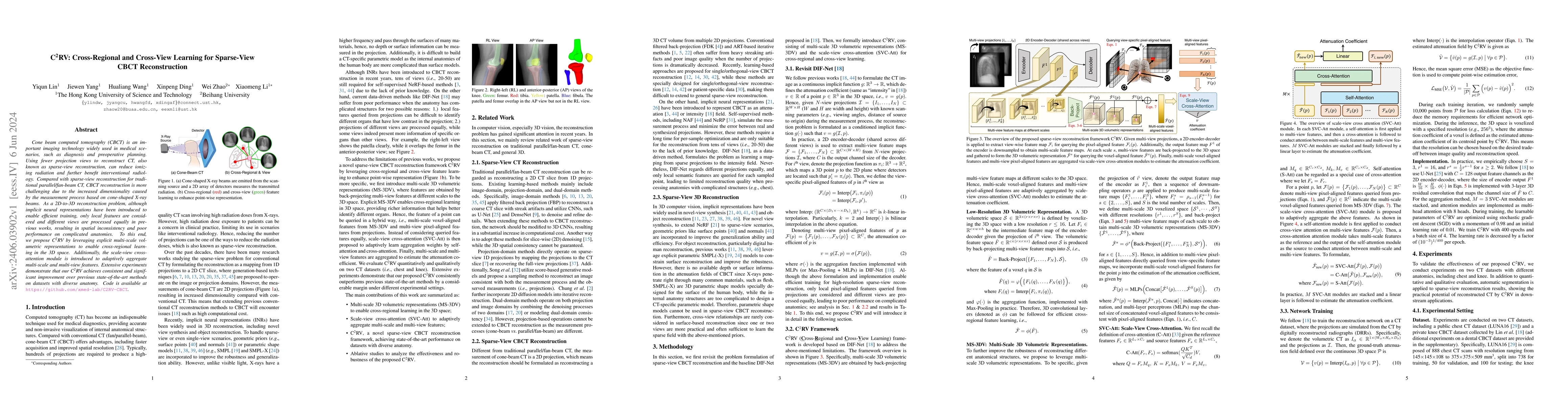 Thumbnail for C^2RV: Cross-Regional and Cross-View Learning for Sparse-View CBCT
  Reconstruction