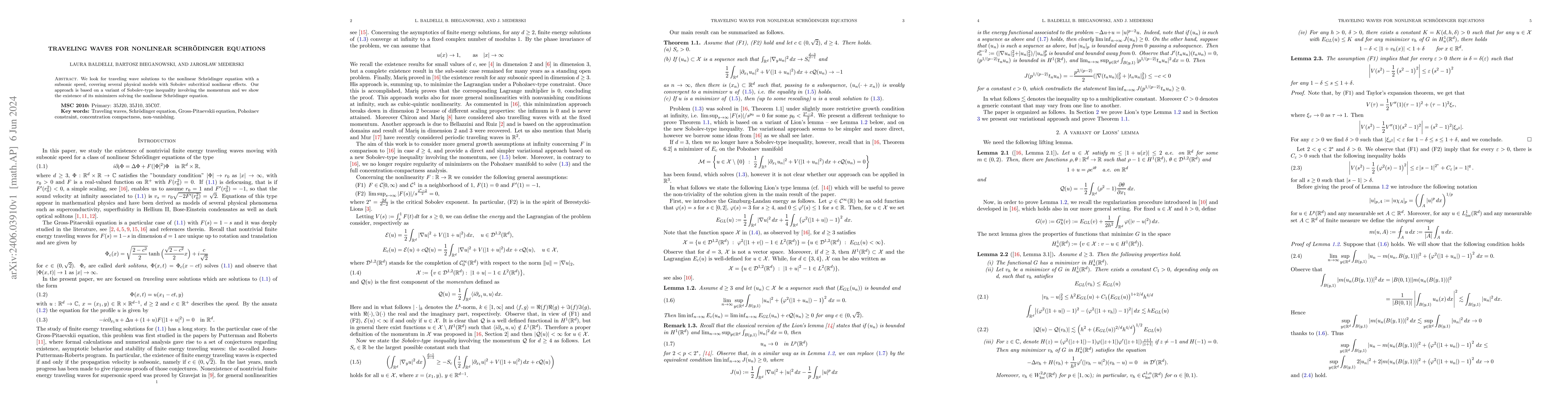 Thumbnail for Traveling waves for nonlinear Schr\"odinger equations