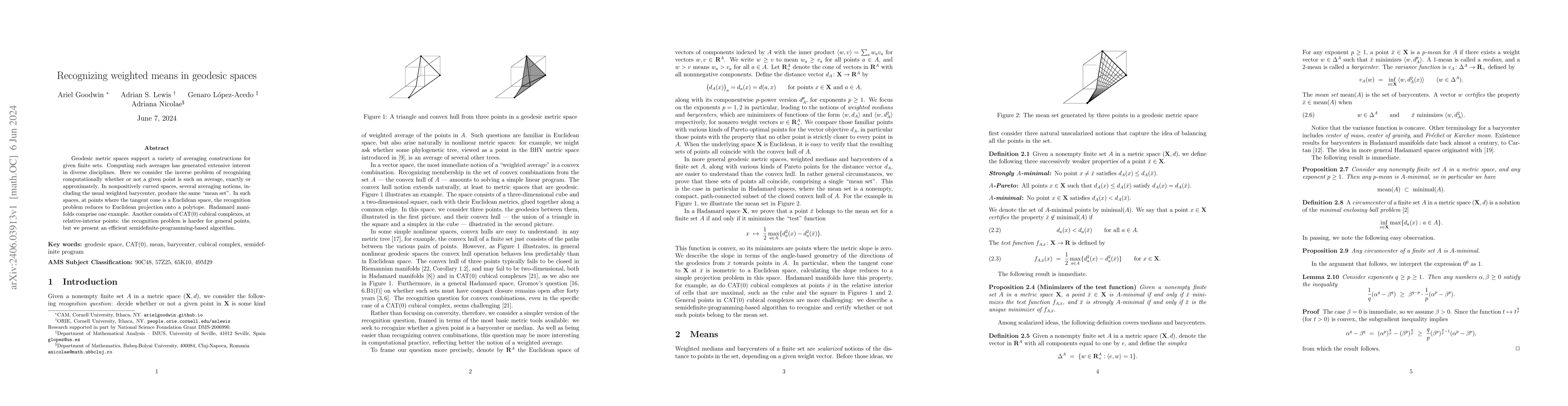 Thumbnail for Recognizing weighted means in geodesic spaces