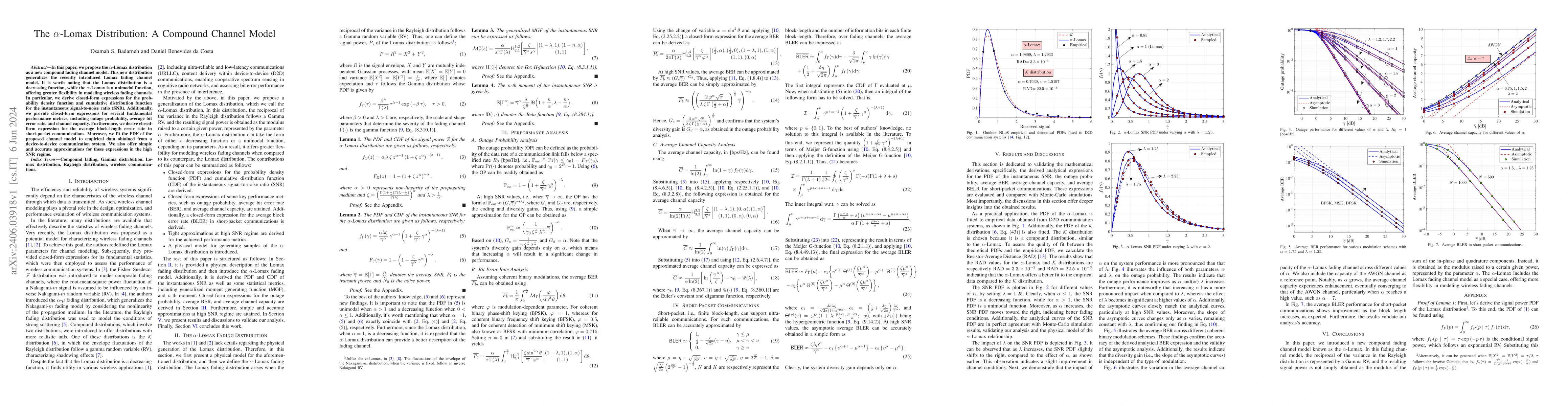Thumbnail for The {\alpha}-Lomax Distribution: A Compound Channel Model