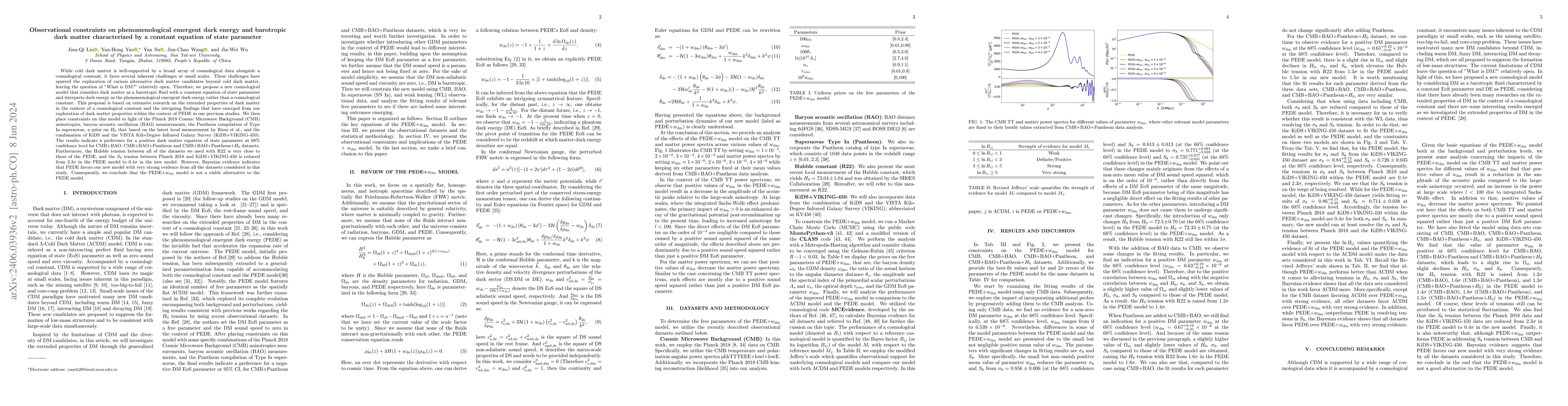 Thumbnail for Observational constraints on phenomenological emergent dark energy and
  barotropic dark matter characterized by a constant equation of state
  parameter