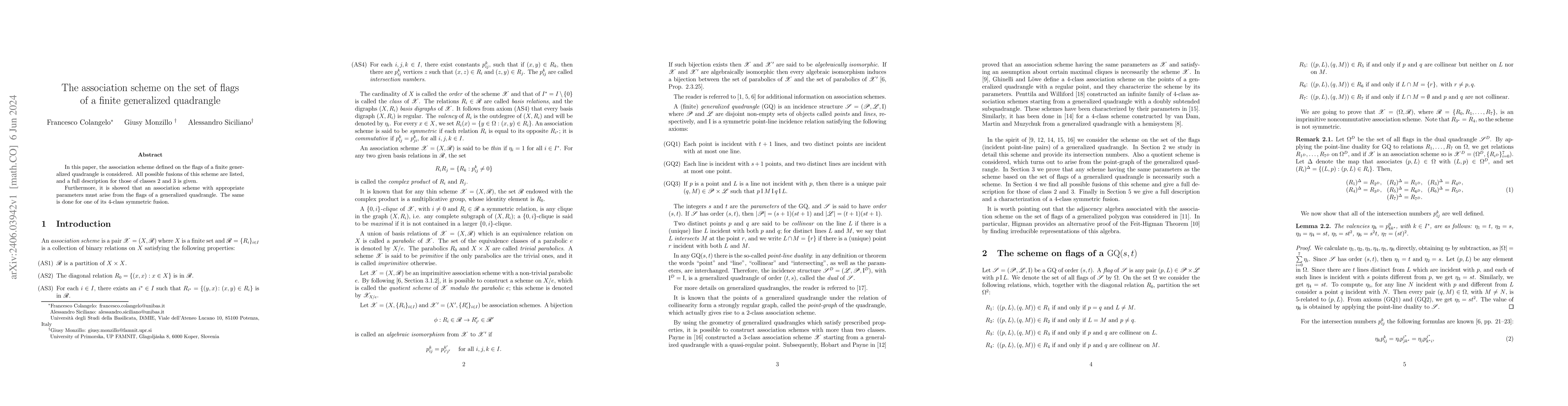 Thumbnail for The association scheme on the set of flags of a finite generalized
  quadrangle
