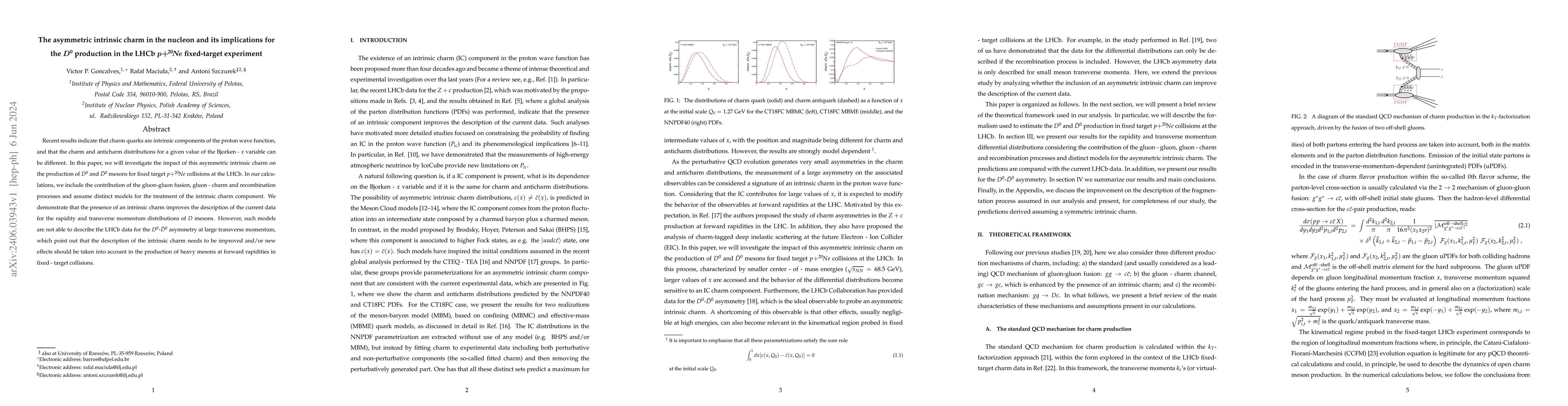 Thumbnail for The asymmetric intrinsic charm in the nucleon and its implications for
  the $D^{0}$ production in the LHCb $p\!+\!\!^{20}\!N\!e$ fixed-target
  experiment