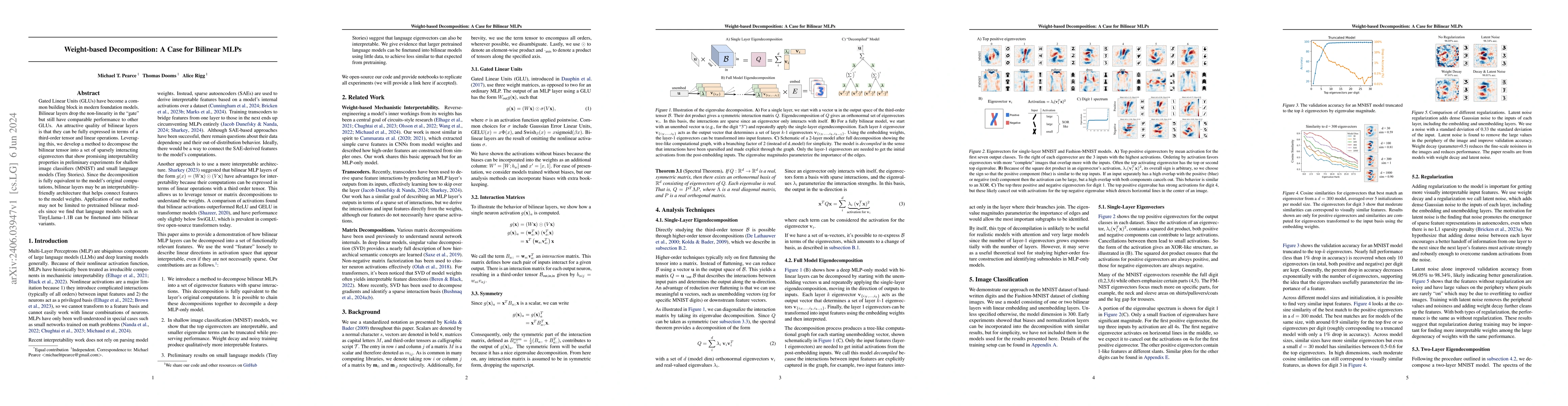 Thumbnail for Weight-based Decomposition: A Case for Bilinear MLPs