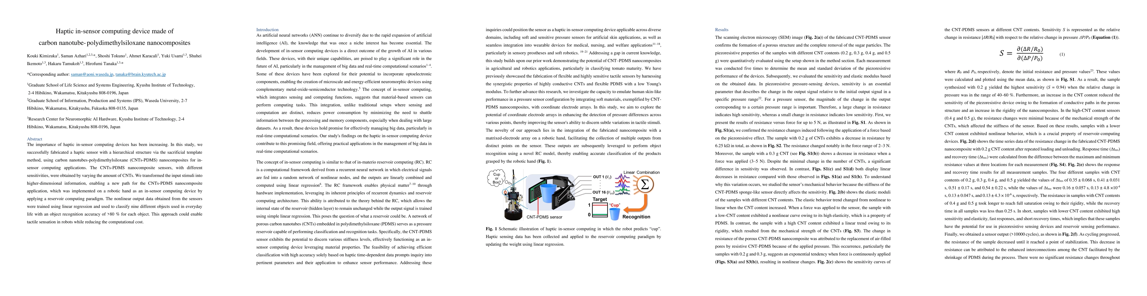 Thumbnail for Haptic in-sensor computing device made of carbon
  nanotube-polydimethylsiloxane nanocomposites