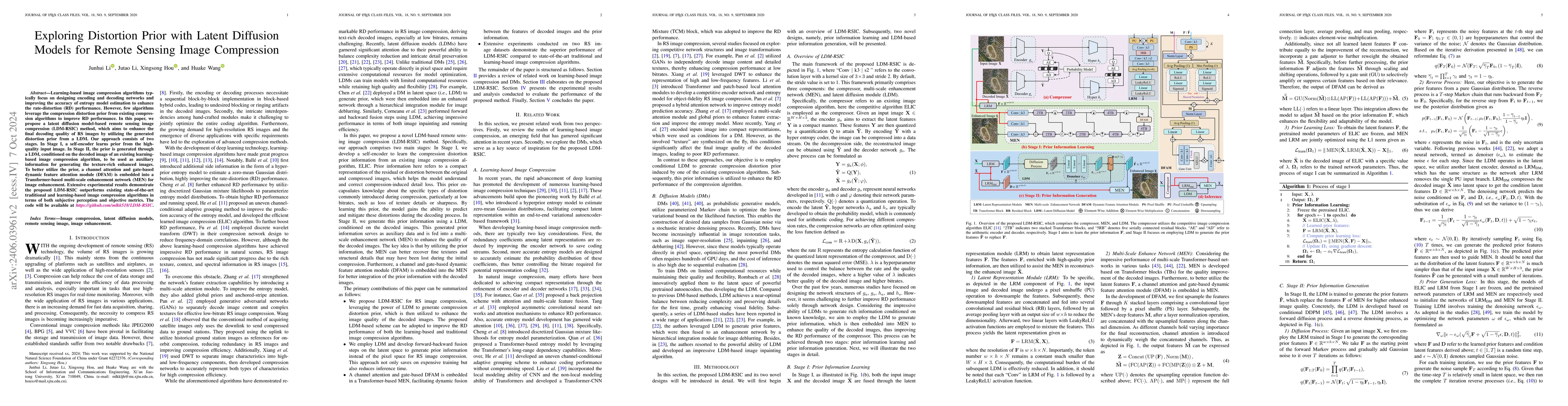 Thumbnail for LDM-RSIC: Exploring Distortion Prior with Latent Diffusion Models for
  Remote Sensing Image Compression