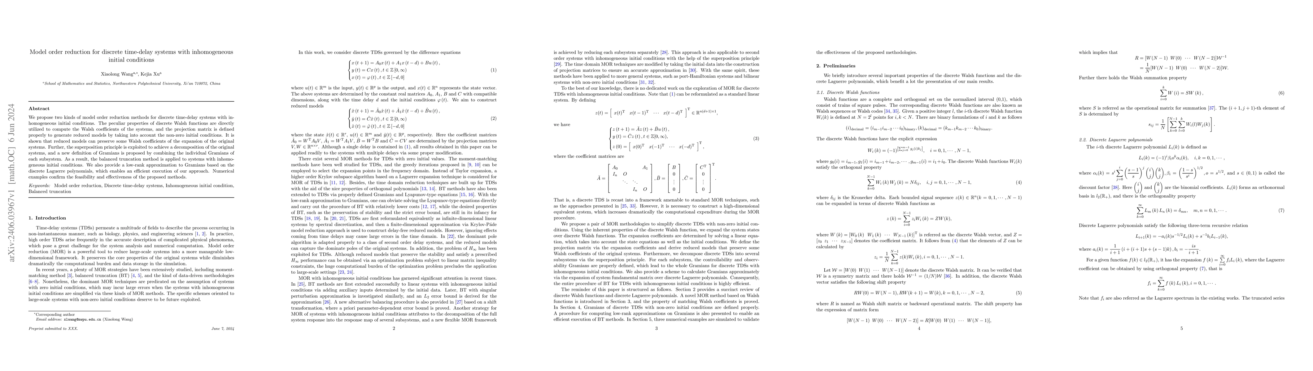 Thumbnail for Model order reduction for discrete time-delay systems with inhomogeneous
  initial conditions
