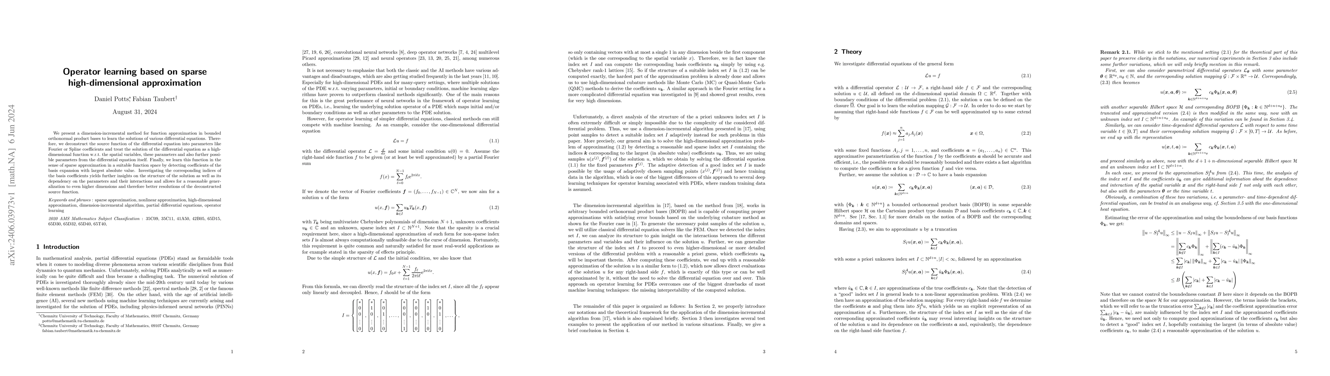 Thumbnail for Operator learning based on sparse high-dimensional approximation