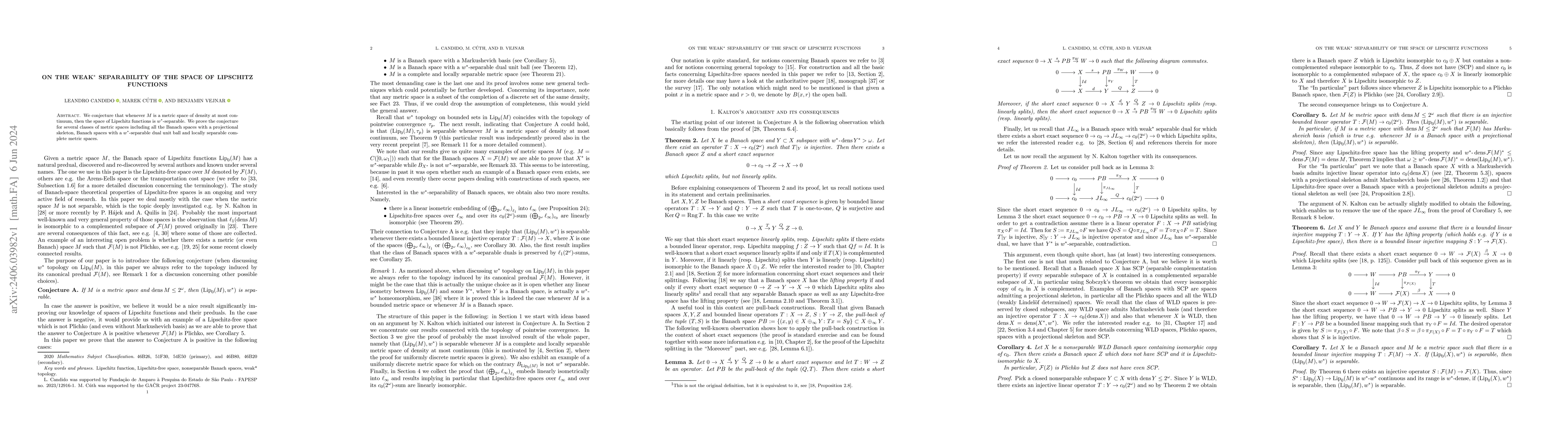 Thumbnail for On the weak$^*$ separability of the space of Lipschitz functions