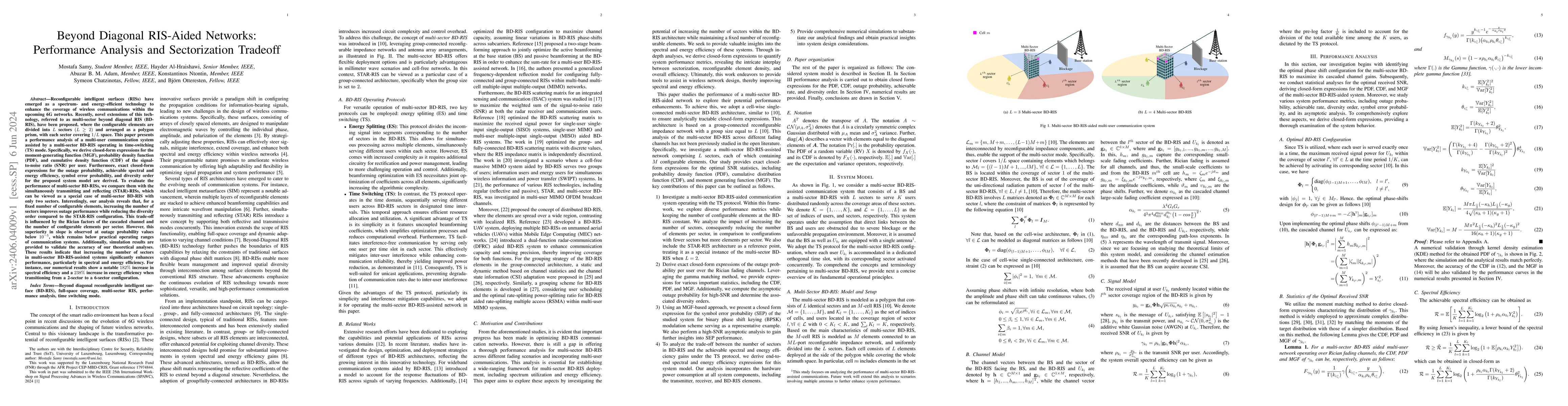 Thumbnail for Beyond Diagonal RIS-Aided Networks: Performance Analysis and
  Sectorization Tradeoff