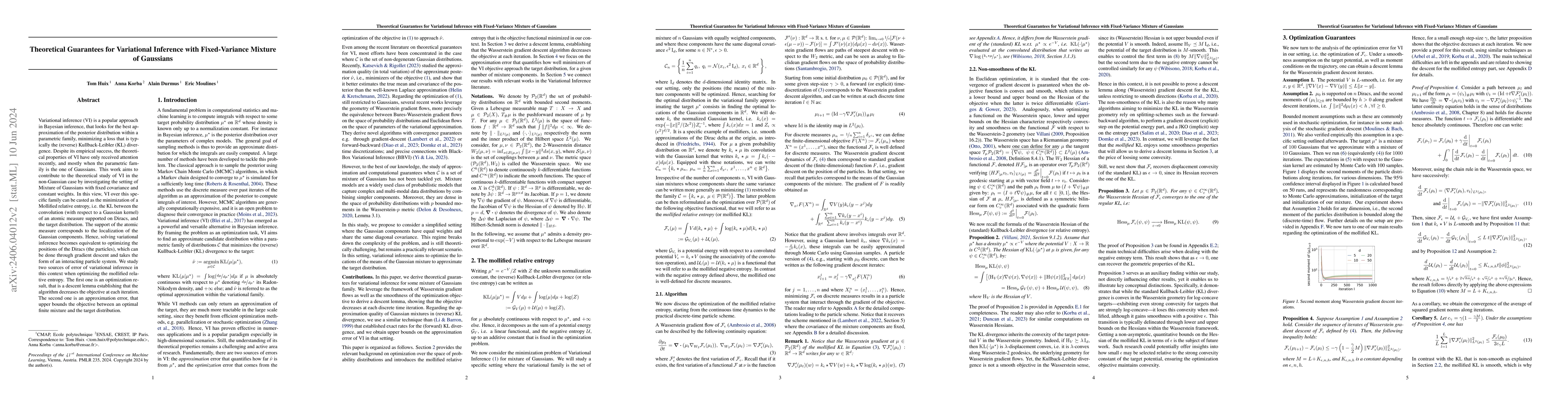 Thumbnail for Theoretical Guarantees for Variational Inference with Fixed-Variance
  Mixture of Gaussians