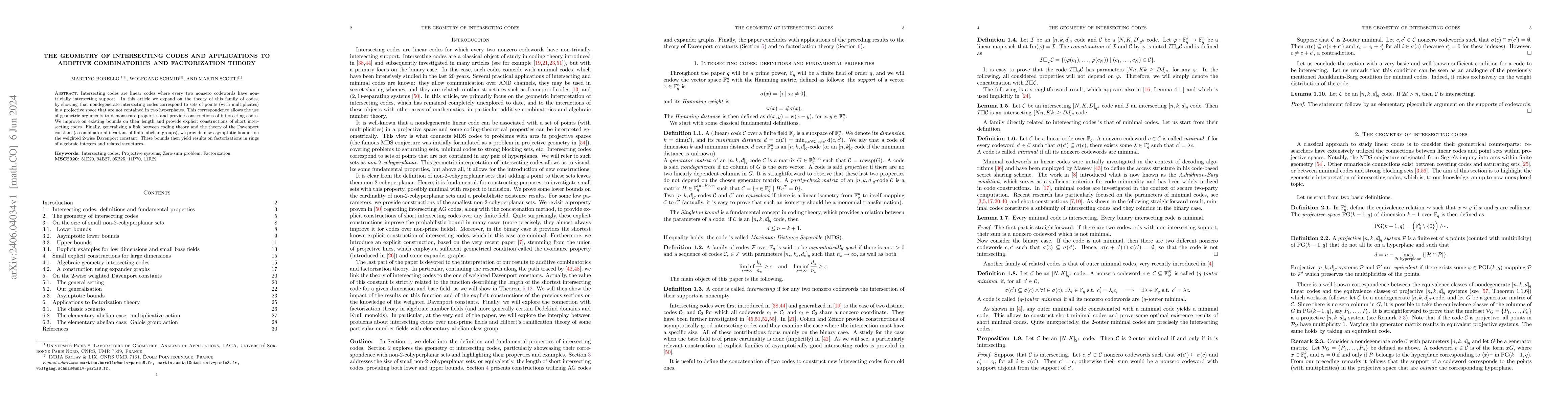 Thumbnail for The geometry of intersecting codes and applications to additive
  combinatorics and factorization theory