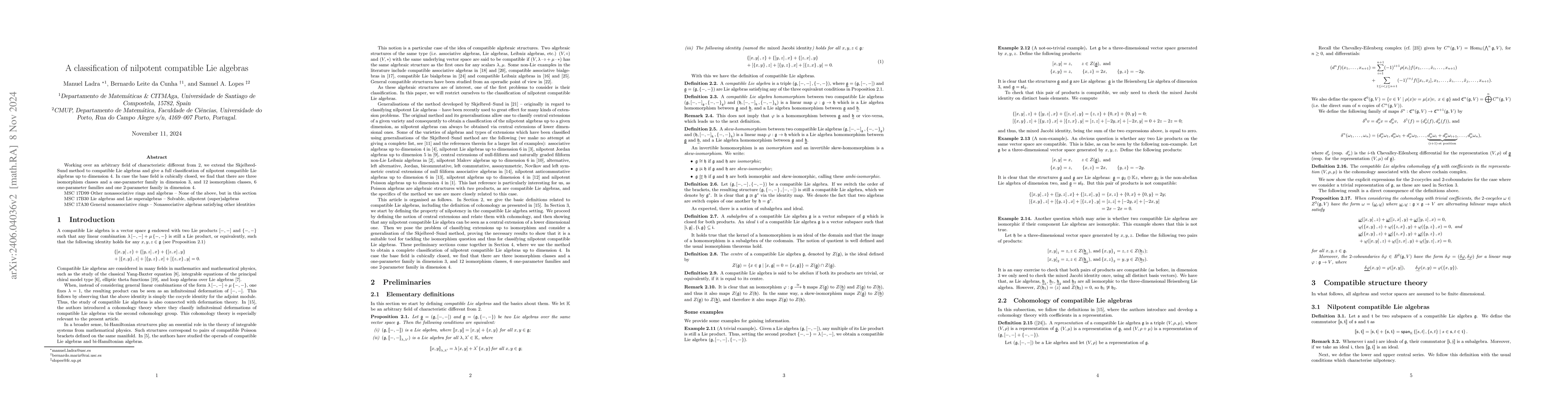 Thumbnail for A classification of nilpotent compatible Lie algebras