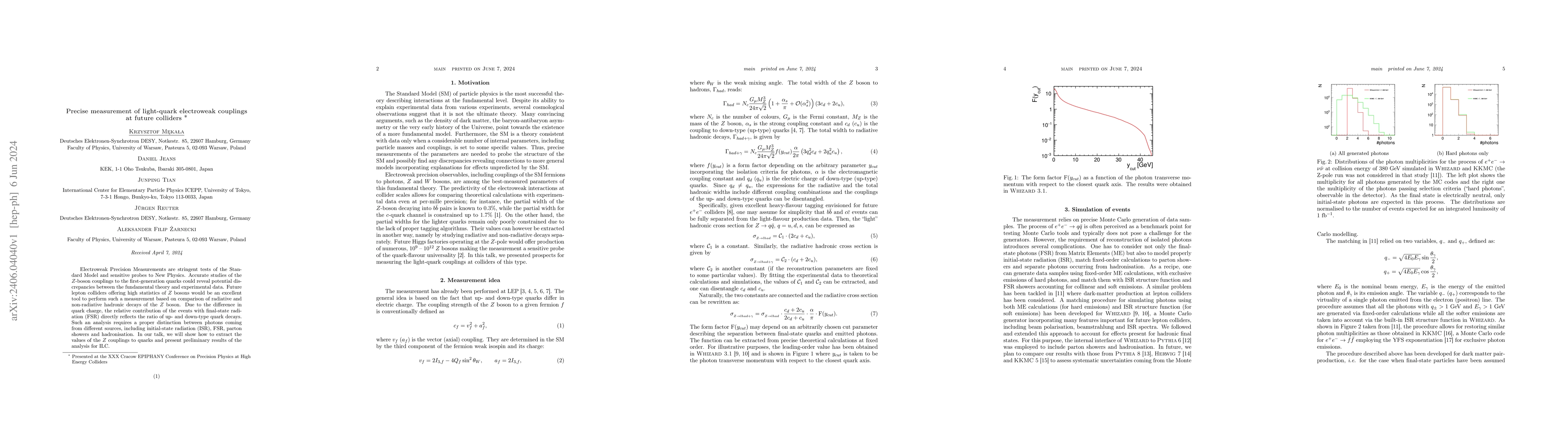 Thumbnail for Precise measurement of light-quark electroweak couplings at future
  colliders