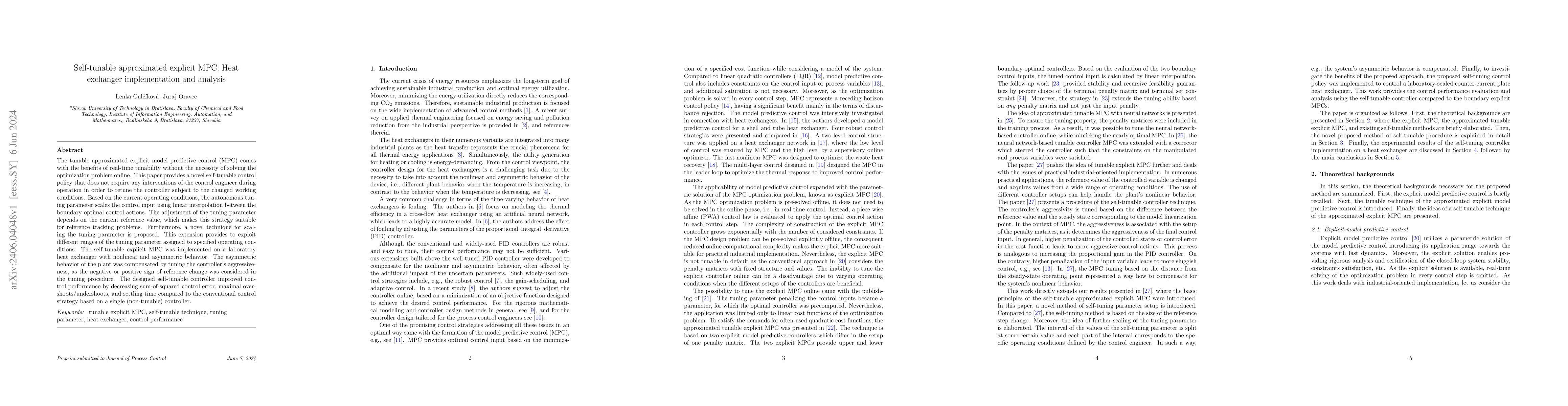 Thumbnail for Self-tunable approximated explicit MPC: Heat exchanger implementation
  and analysis