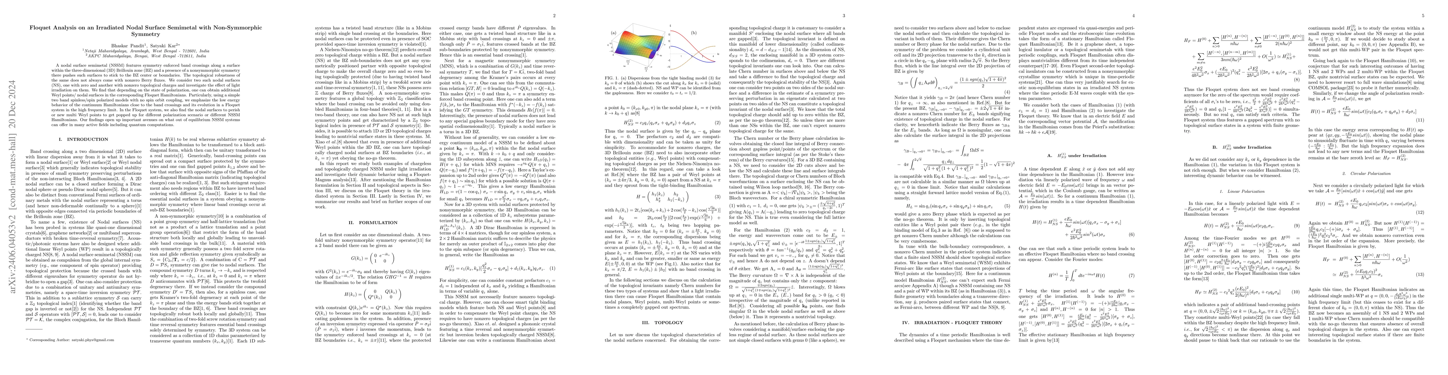 Thumbnail for Floquet Theory in an Irradiated Nodal Surface Semimetal