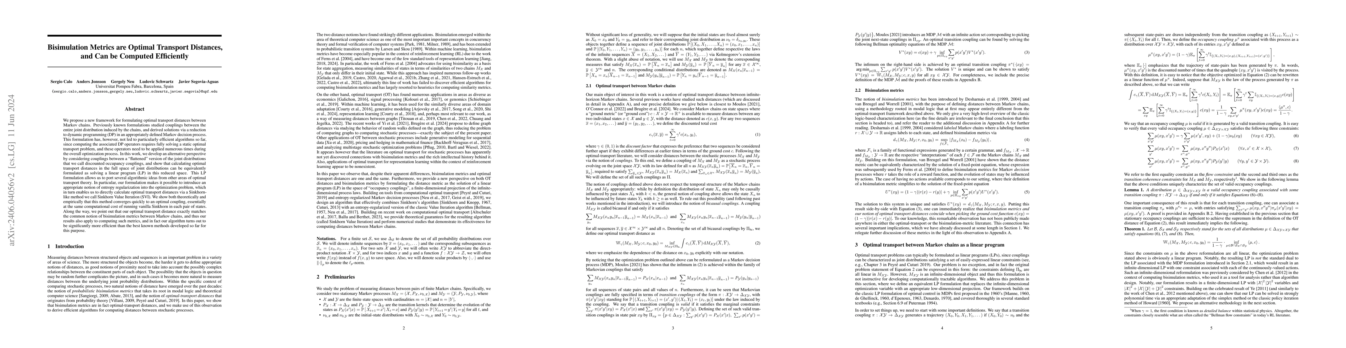 Thumbnail for Bisimulation Metrics are Optimal Transport Distances, and Can be
  Computed Efficiently