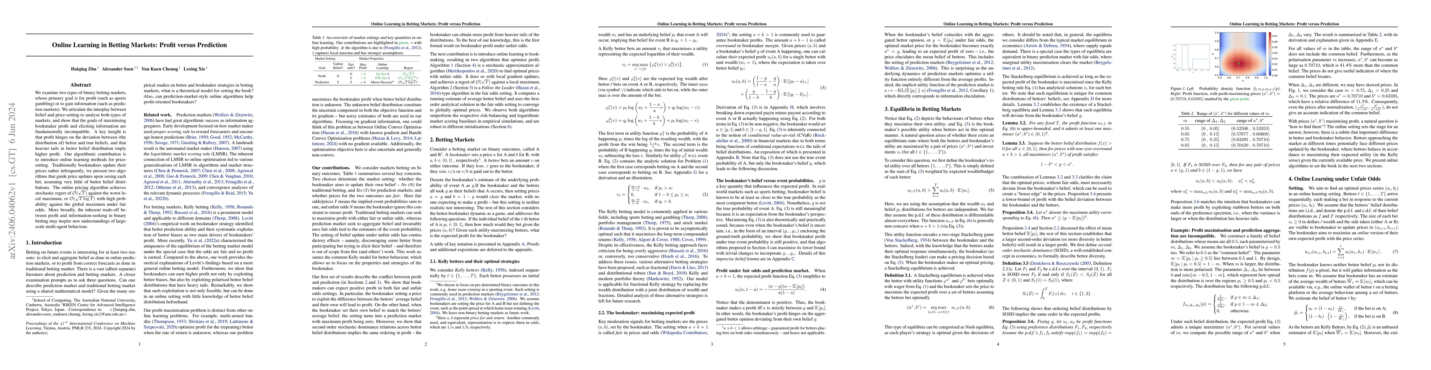Thumbnail for Online Learning in Betting Markets: Profit versus Prediction