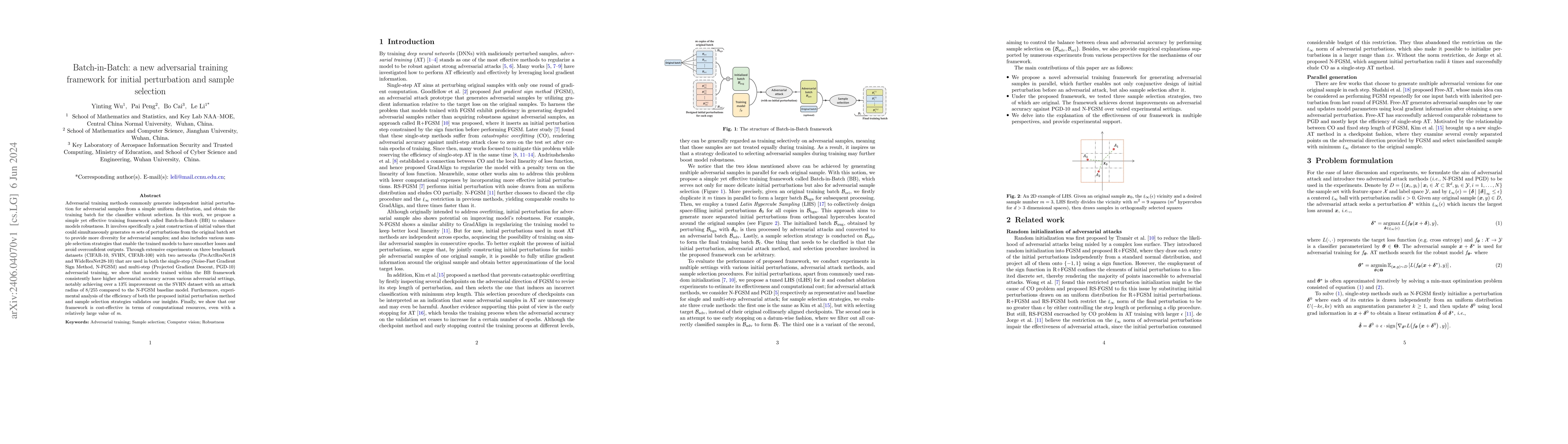 Thumbnail for Batch-in-Batch: a new adversarial training framework for initial
  perturbation and sample selection