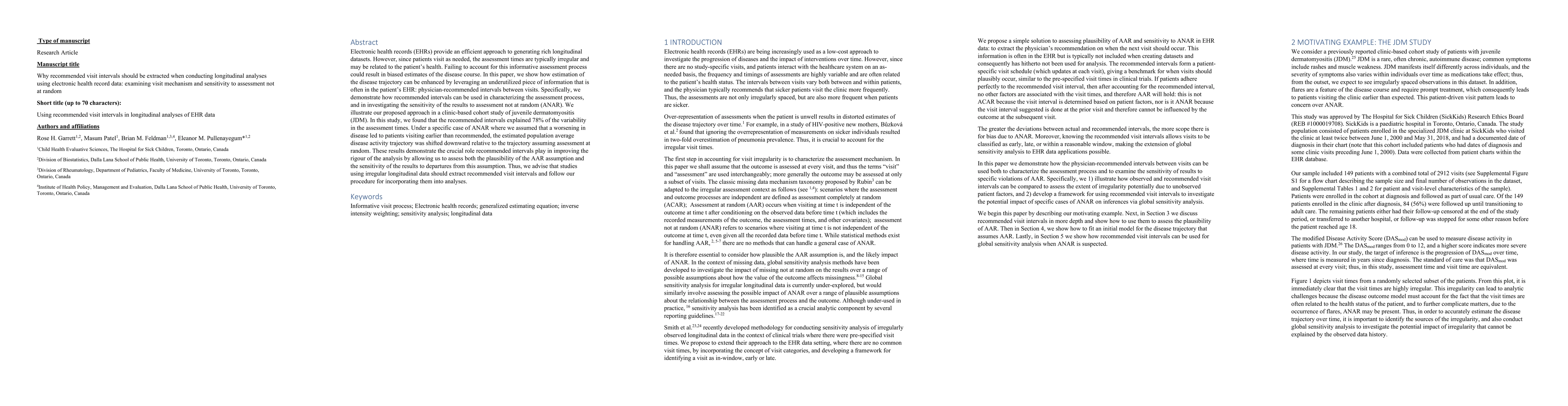 Thumbnail for Why recommended visit intervals should be extracted when conducting
  longitudinal analyses using electronic health record data: examining visit
  mechanism and sensitivity to assessment not at random
