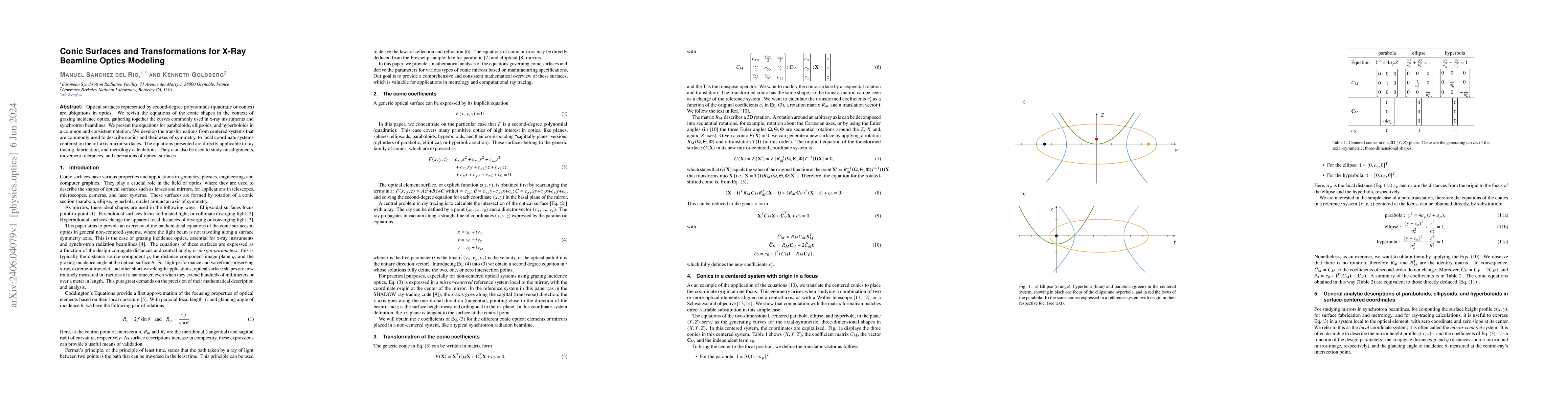 Thumbnail for Conic Surfaces and Transformations for X-Ray Beamline Optics Modeling