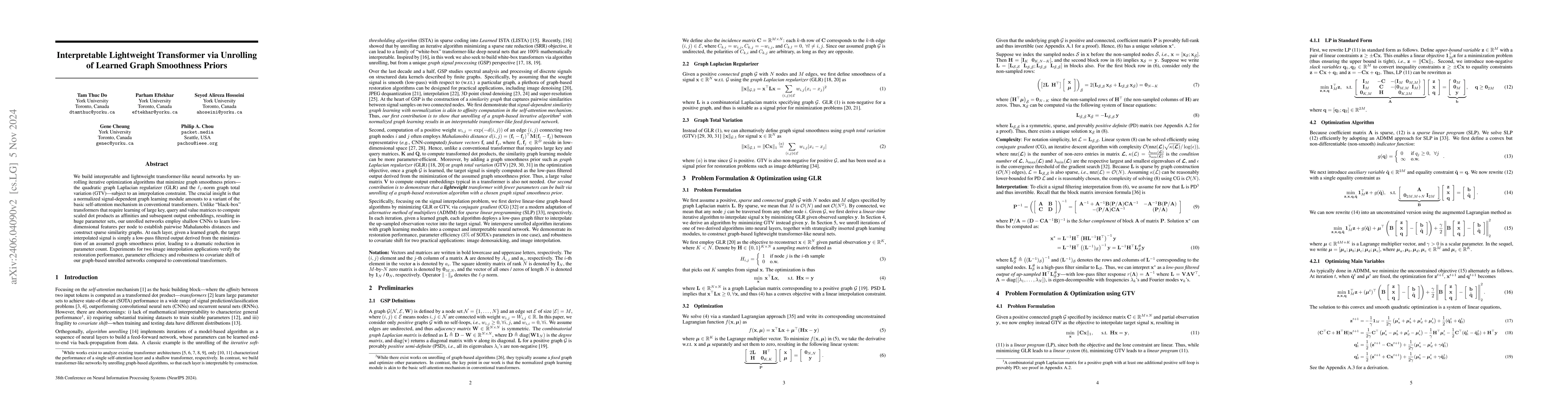 Thumbnail for Interpretable Lightweight Transformer via Unrolling of Learned Graph
  Smoothness Priors