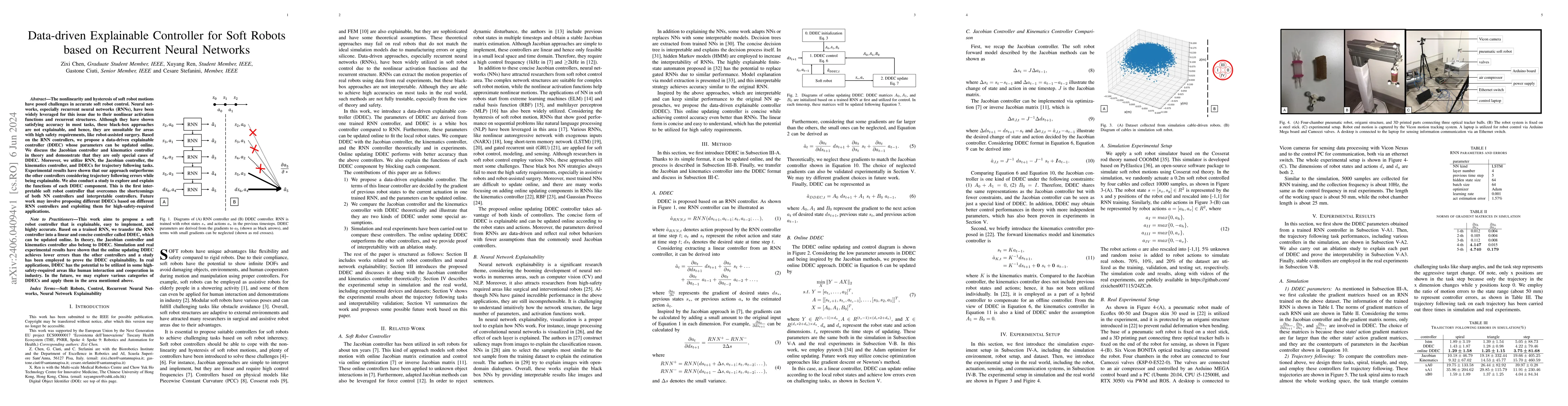 Thumbnail for Data-driven Explainable Controller for Soft Robots based on Recurrent
  Neural Networks