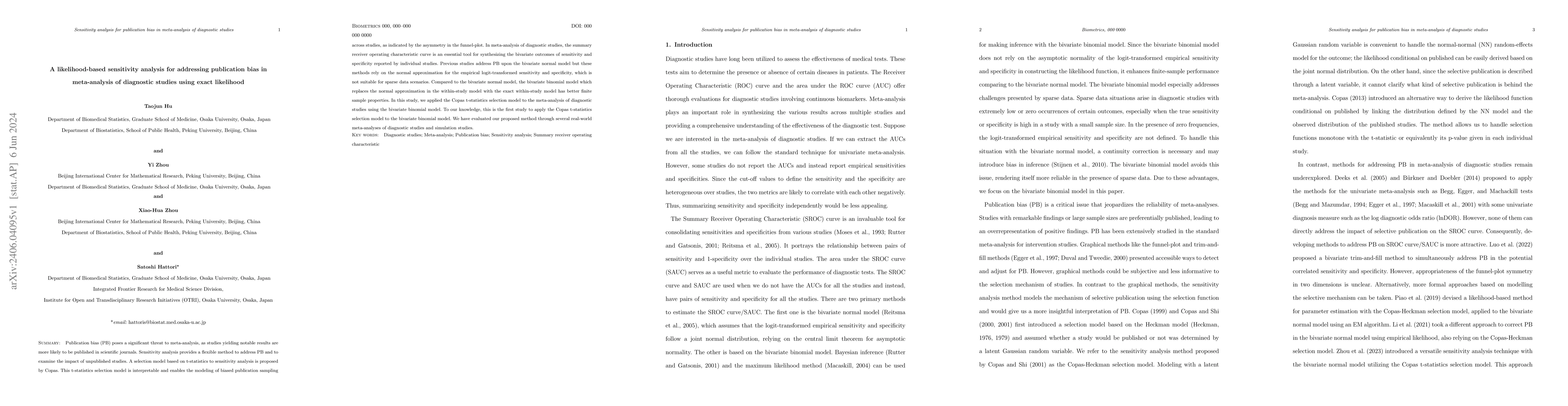 Thumbnail for A likelihood-based sensitivity analysis for addressing publication bias
  in meta-analysis of diagnostic studies using exact likelihood