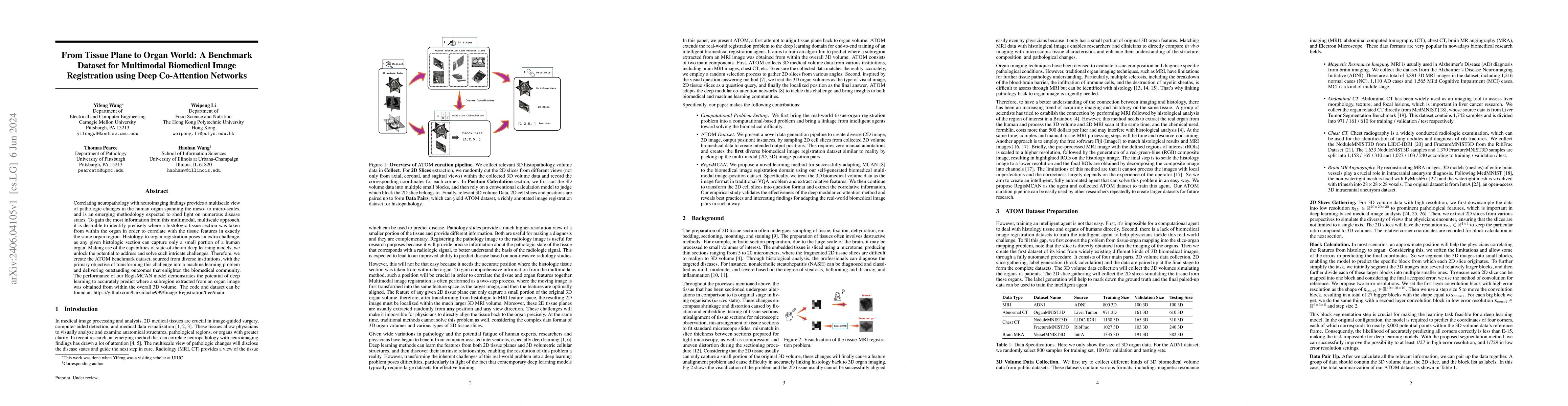 Thumbnail for From Tissue Plane to Organ World: A Benchmark Dataset for Multimodal
  Biomedical Image Registration using Deep Co-Attention Networks