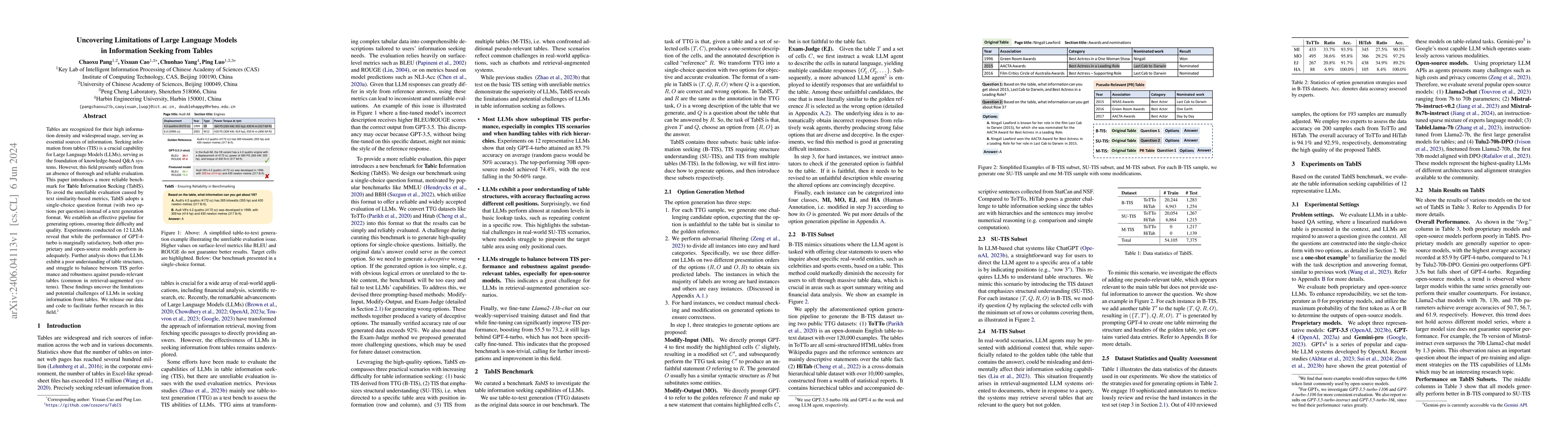 Thumbnail for Uncovering Limitations of Large Language Models in Information Seeking
  from Tables