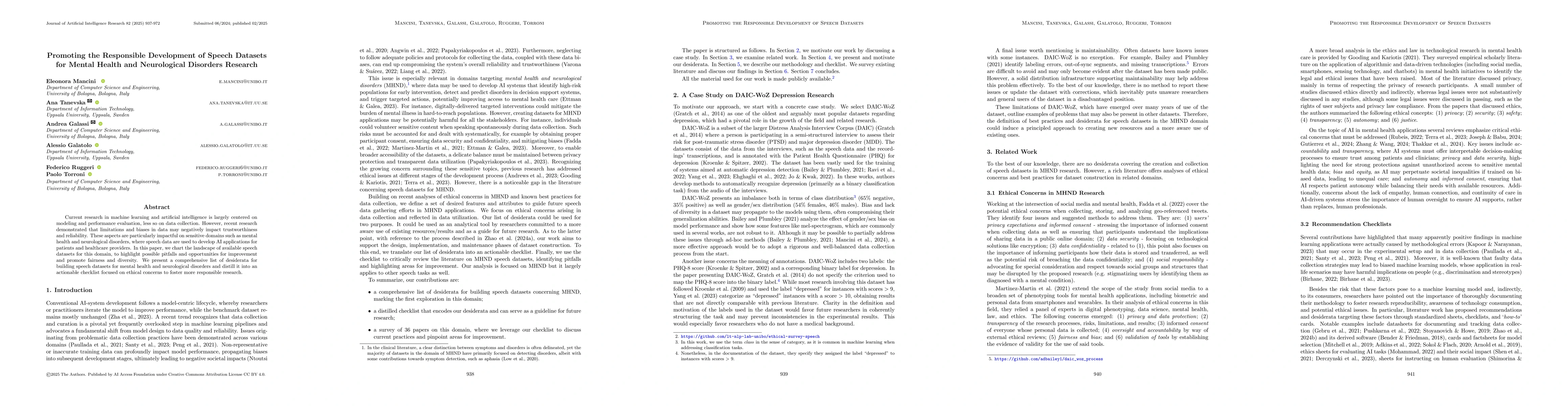 Thumbnail for Promoting Fairness and Diversity in Speech Datasets for Mental Health
  and Neurological Disorders Research