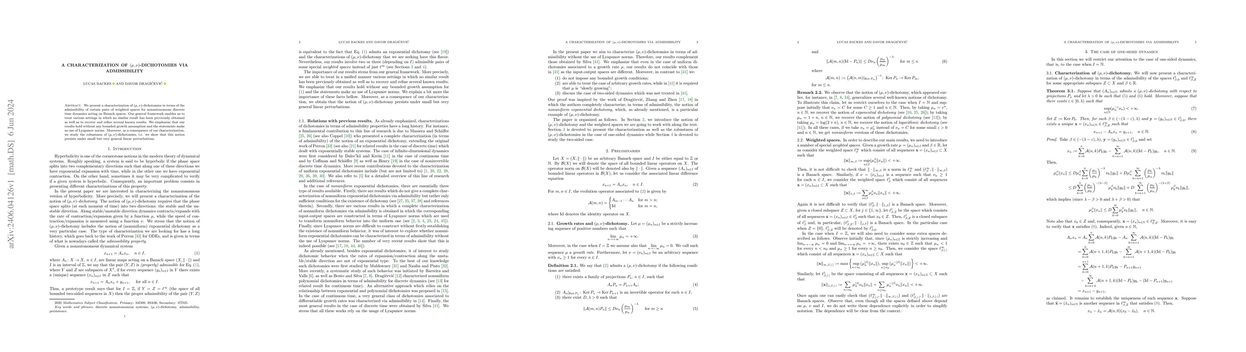 Thumbnail for A characterization of $(\mu,\nu)$-dichotomies via admissibility