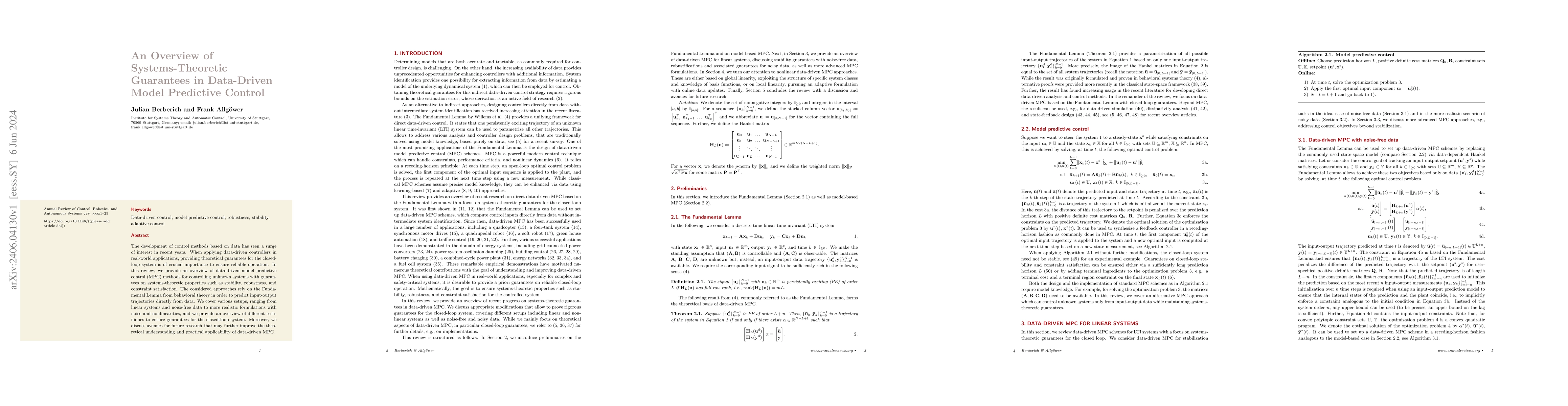 Thumbnail for An overview of systems-theoretic guarantees in data-driven model
  predictive control