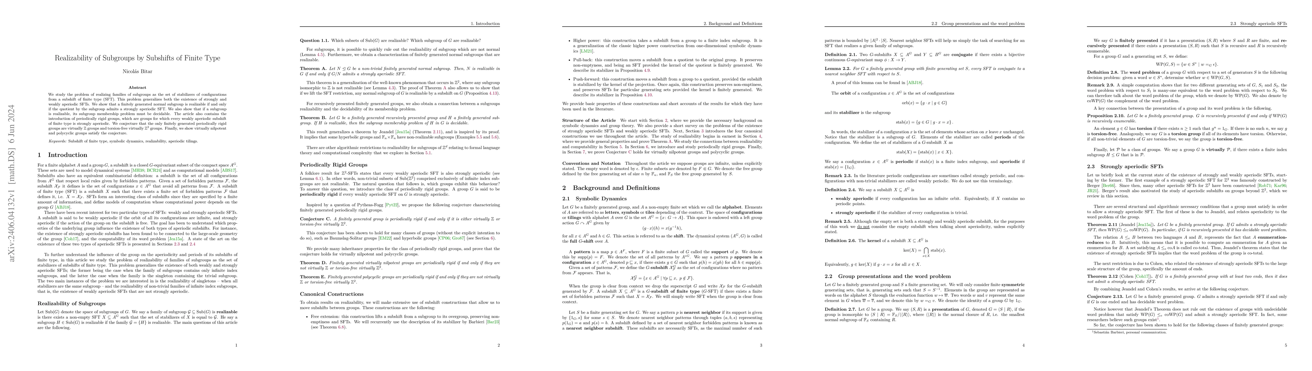 Thumbnail for Realizability of Subgroups by Subshifts of Finite Type