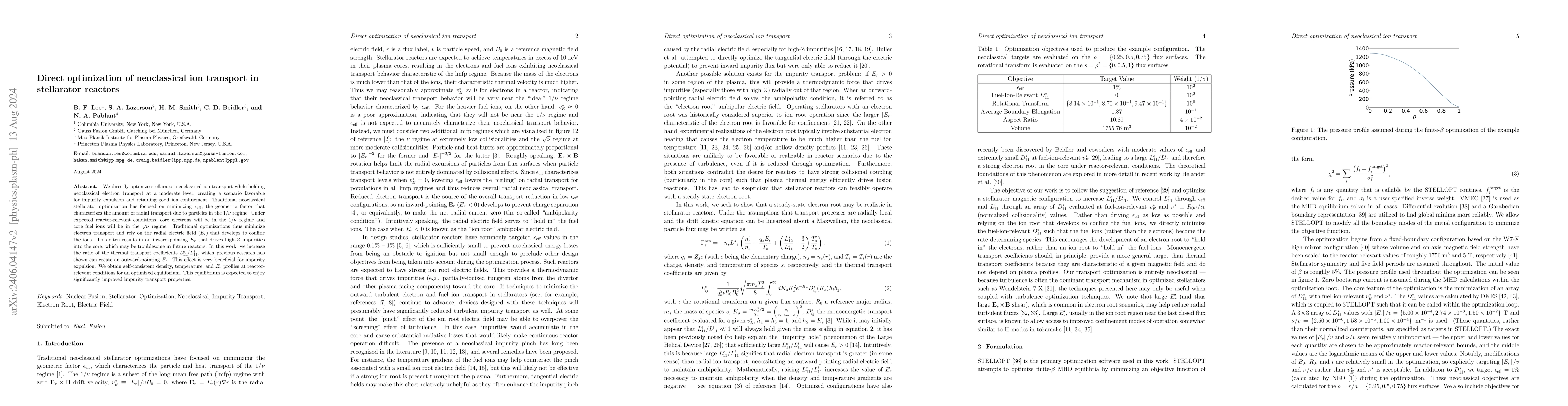 Thumbnail for Direct optimization of neoclassical ion transport in stellarator
  reactors