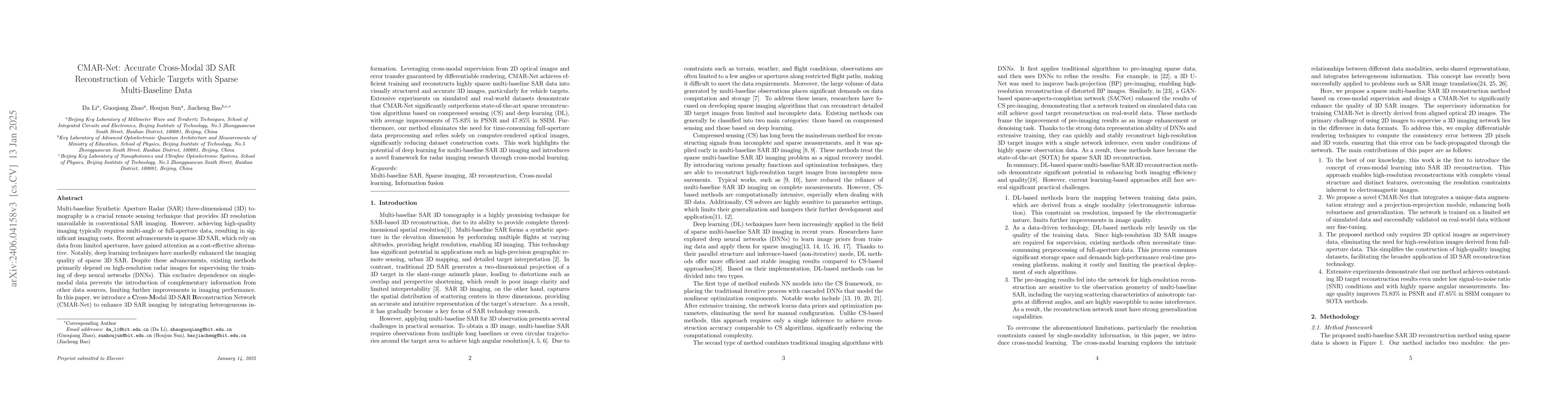 Thumbnail for Sparse Multi-baseline SAR Cross-modal 3D Reconstruction of Vehicle
  Targets