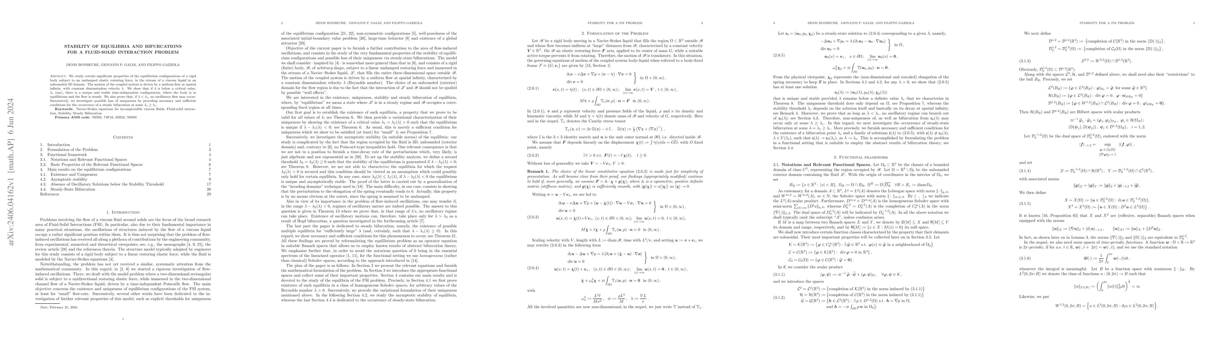 Thumbnail for Stability of equilibria and bifurcations for a fluid-solid interaction
  problem