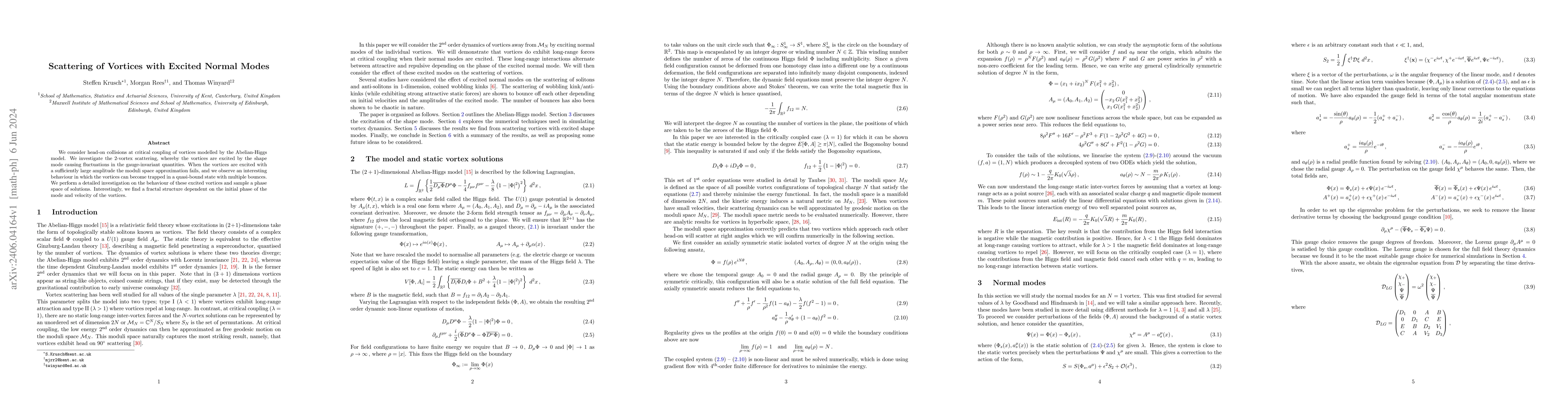Thumbnail for Scattering of Vortices with Excited Normal Modes
