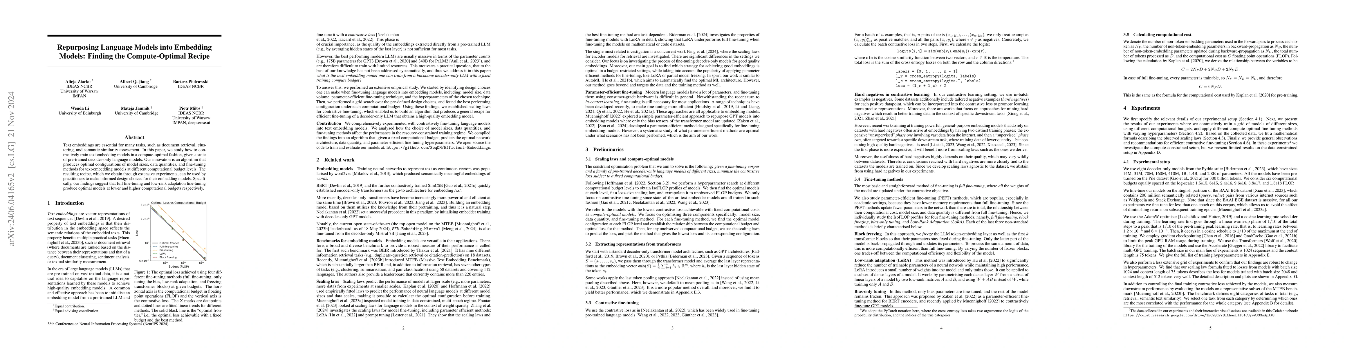 Thumbnail for Repurposing Language Models into Embedding Models: Finding the
  Compute-Optimal Recipe