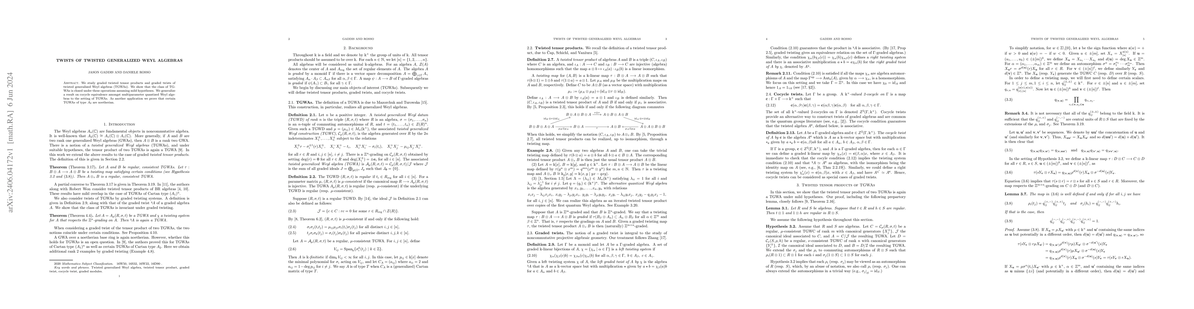 Thumbnail for Twists of twisted generalized Weyl algebras