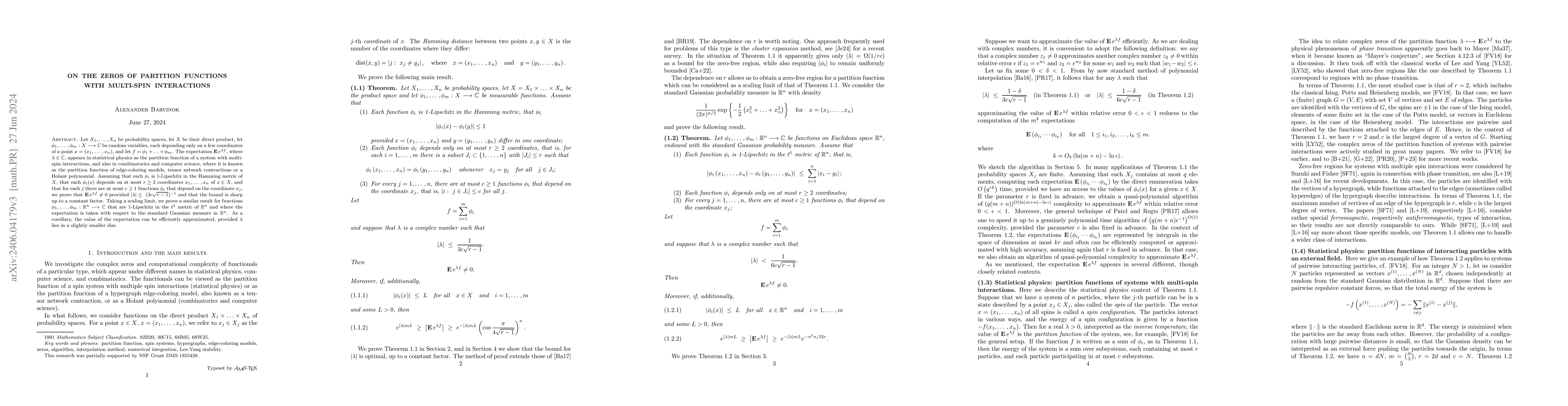 Thumbnail for On the zeros of partition functions with multi-spin interactions