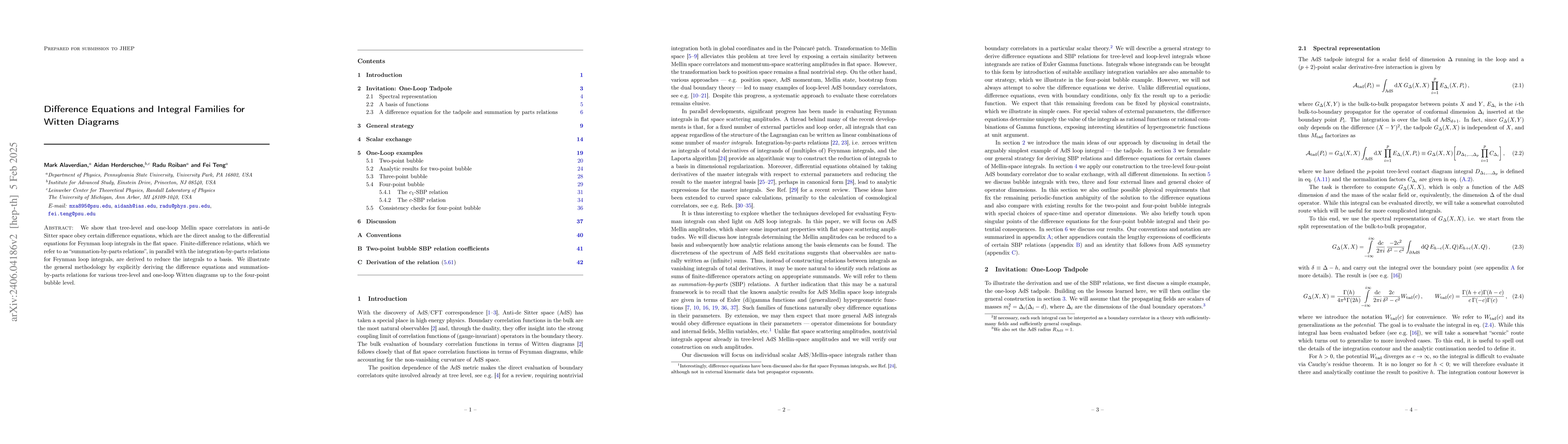 Thumbnail for Difference Equations and Integral Families for Witten Diagrams