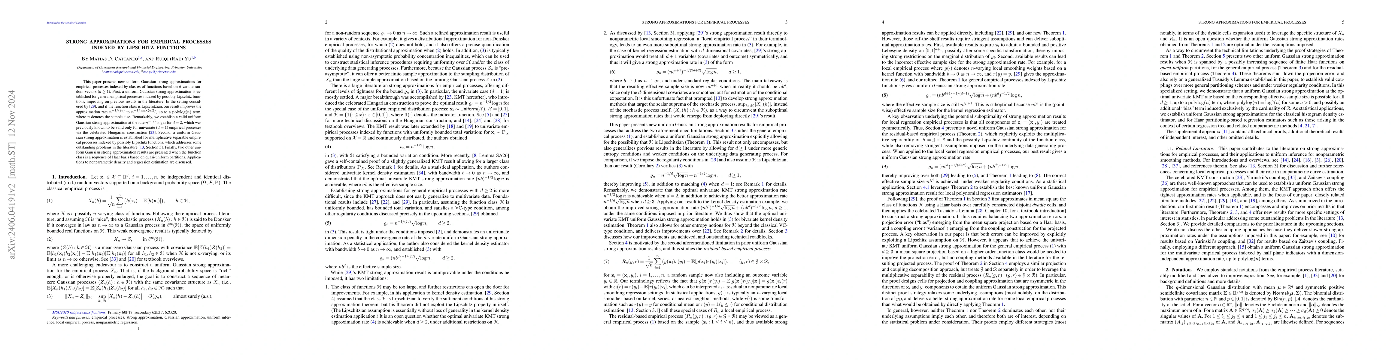 Thumbnail for Strong Approximations for Empirical Processes Indexed by Lipschitz
  Functions