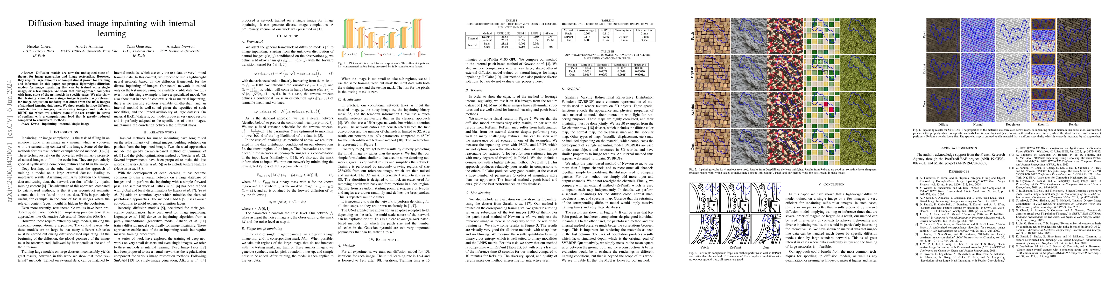 Thumbnail for Diffusion-based image inpainting with internal learning