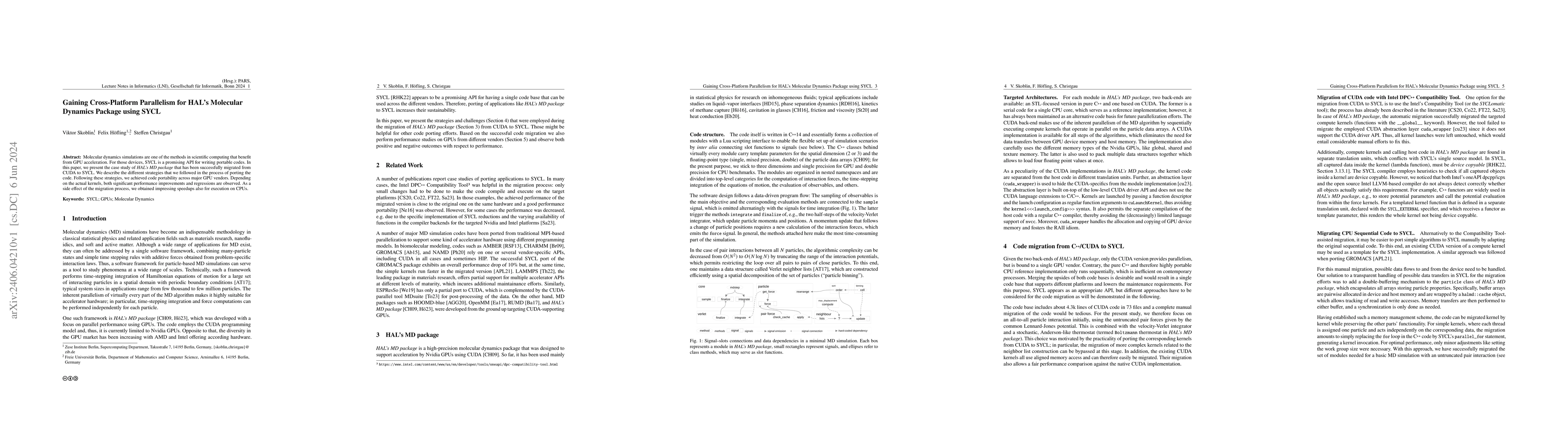 Thumbnail for Gaining Cross-Platform Parallelism for HAL's Molecular Dynamics Package
  using SYCL