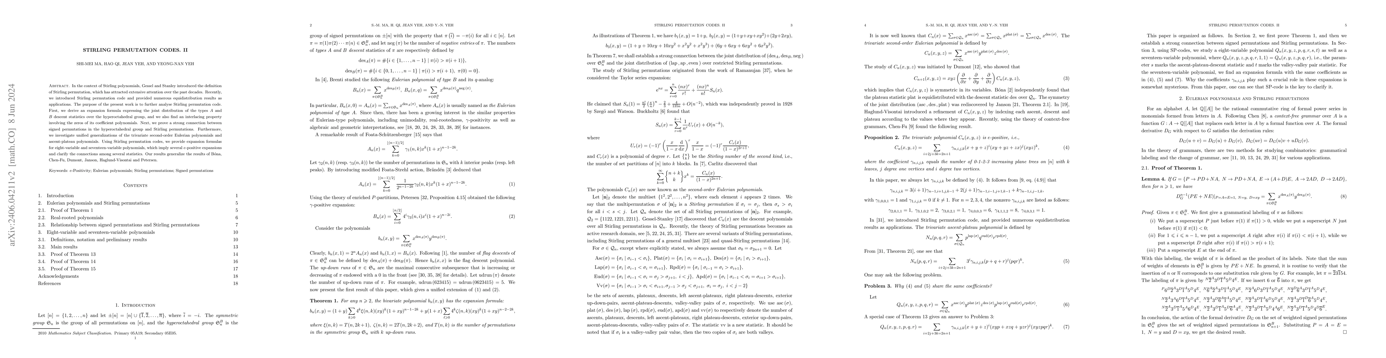 Thumbnail for Stirling permutation codes. II